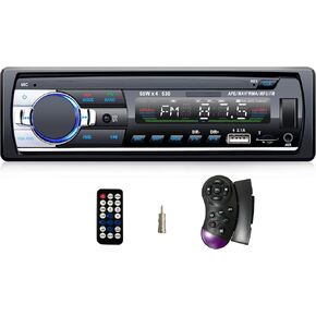 Single Din Car Stereo with Bluetooth Hands Free Calling, Car Radio with USB,SD Card Port,AUX, MP3, Fast Charging Function, Wireless Remote Control,Clock Display, SWC,FM Radio Receiver,4X60W