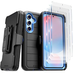 for Samsung Galaxy A16 Case with Belt Clip Holster & Kickstand, Screen Protector for Galaxy A16 - Black& Blue