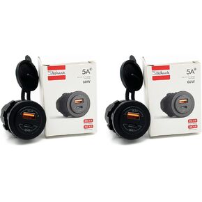 12/24V Socket Dual USB Type C PD 3.0 (60W) + USB A (36W) Fast Charger for Car, Boat, Marine & RVs (2-Pack)