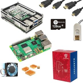 Marskit Raspberry Pi 5 Ultimate Starter Kit - شفاف صعبة （128 جيجا بايت (ذاكرة وصول عشوائي 8 جيجا بايت)