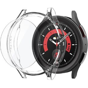 Spigen Thin Fit Case with Tempered Glass Screen Protector Designed for Samsung Galaxy Watch 5 Pro 45mm (2022) - Crystal Clear