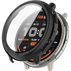 Case Compatible with Amazfit Active 2 Smartwatch, Full Coverage Slim Hard Case Protective Bumper built-in tempered glass screen protector Shell Black