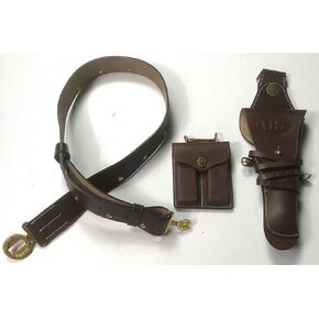U.S. WWI & WWII M1912 .45 1911 Leather Pistol Holster, Belt, Ammo Pouch Set