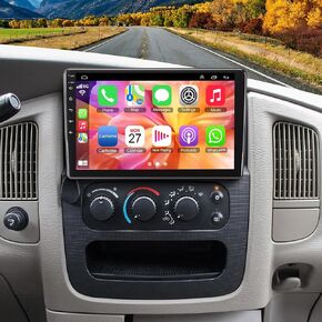 4+64G Car Radio for Jeep Wrangler-2003 2004 2005 2006, for Dodge RAM 1500/2500/3500-2002 2003 2004 2005, 9 Inch Car Stereo Built-in Carplay Android Auto,GPS Navigation, Back-up Camera, Bluetooth