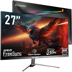 27 Inch Curved Gaming Monitor, QHD 2560 x 1440p Computer Monitor 144Hz/165Hz, 16:9 Wide HDR Display, 99%sRGB, FreeSync, 1ms, PC Monitor Built-in Speaker, 2* HDMI & DisplayPort, Tilt Adjustable, Black