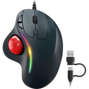 Wired Trackball Mouse, Ergonomic Comfort Design Reduces Muscle Strain, USB Plug&Play, Easy Thumb Control, Precision Tracking with 5 Adjustable DPI, RGB Rollerball Mouse Compatible for PC, Mac, Windows