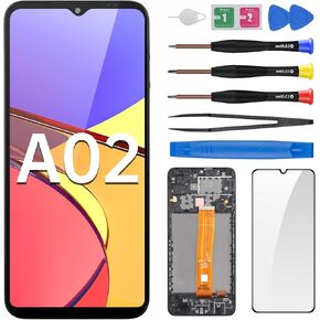 Screen Replacement for Samsung Galaxy A02 LCD Display Touch Digitizer Full Assembly with Frame Side Button Ear Speaker Vibration Motor Glass Repair Tools Kit SM-A022F (A022F A022M)