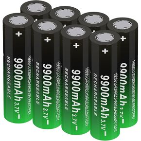 Flat Top 18650 Rechargeable Battery 9900mAh High Capacity 3.7 Volt Rechargeable Battery for Headlamp, Flashlight 241015-FP-99 (Flat Top, 8 Pack)