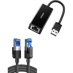 UGREEN Cat 8 Ethernet Cable Braided Bundle USB to Ethernet Adapter