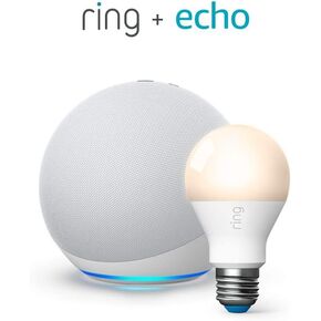 All-new Echo (4th Gen) - Glacier White - bundle with Ring A19 Smart LED Bulb