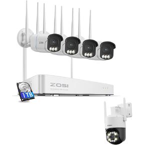 ZOSI 5MP WiFi 6 Security Camera System,4PCS 5MP Plug-in Metal Cameras with 4K 8MP Outdoor Plug-in WiFi 6 Security Dome Camera