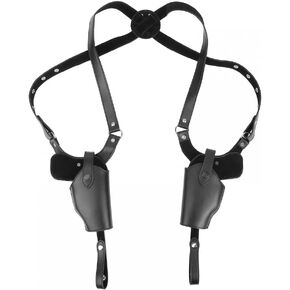 Dual Gun Shoulder Holster, Vertical Shoulder Holster PU Leather Adjustable Halloween Cosplay Gun Holster for Right and Left Hand