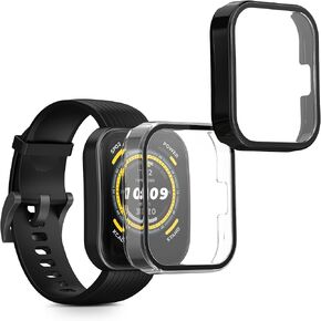 kwmobile Cover Comaptible with Amazfit Bip 5 Unity 46mm Covers - 2X Tempered Glass with Plastic Frame - Transparent