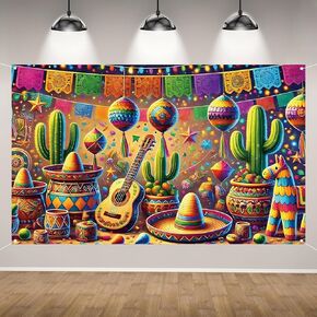 Cinco de Mayo Backdrop for Photography Let's Fiesta Banner 5 de Mayo Meo Meoce Meoco Mexican Fiesta Decorts and Supplies for Home Party-71 × 43 ''
