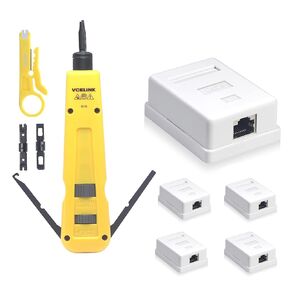 VCELINK Punch Down Impact Tool with 110 and 66 Blades Bundle with 5-Pack Cat6 Keystone Surface Mount Box 1-Port and 1-Pack Wire Stripper Cutter