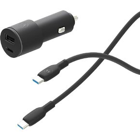 Motorola TurboPower Share Car Charger - 45W Dual Port + 2m Black Silicone Cable