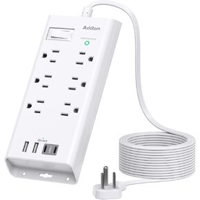 10ft Flat Plug Extension Cord, Surge Protector Power Strip With 6 Outlets and 4 USB Ports (2 USB C), Multiple Outlets for Home Dorm Room Essentials