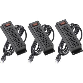 3PCS Mountable Power Strip with 4 Outlet, Wall Mount Under Desk Power Strip with 10ft Cord, Flat Plug Power Socket for Home, Office, Industrial, Black
