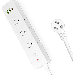 Surge Protector Power Strip, Flat Plug Power Strip with 6 AC Outlets, 3 USB Ports (1 USB-C), Surge Protector 10a/1250w, for Home, Office, Dorm Essentials, 5 Ft, White