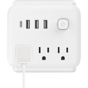 Surge Protector Outlet Splitter with 180° Rotating Plug, Wall Charger Adapter with 3 Outlets Extender and 4 USB Ports (3 USB-C), Swivel Power Strip with Power Switch for Home, Office, Travel