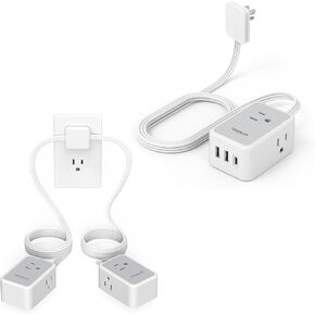 Flat Plug Power Strip, TESSAN Ultra Thin Extension Cord with Multiple Outlets, for Home Office Dorm Room