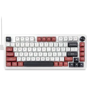 E-YOOSO 75% Wired Mechanical Gaming Keyboard, Creamy Sound, Hot Swappable Pre-lubed Linear Switches, Gasket Structure, Knob Control, RGB Backlit, Compact Custom for PC, White/Red