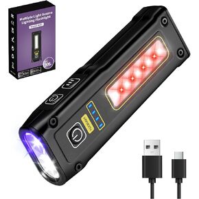 Flashlight UV Light 395nm, Blacklight EDC Flashlights Mini LED high Lumen USB -C Rechargeable Portable with Magnetic Base, COB White & Red Light, Output Emergency Power, for Pet Urine, Resin Curing