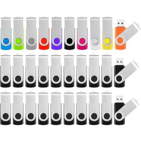 Bulk Flash Drives - 4GB USB Flash Drives 10 Pack Color and 2GB USB Flash Drive 20 Pack Black, USB 2.0 Thumb Drive Pendrive Zip Drive Jump Drives Multipack for Data Storage, Photo Transfer and Backup