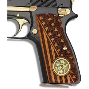 URAY Browning Hi-Power Pistol Grips with 45-47 Trump Medallion and American Flag Design - Premium Pistol Grip Accessories for Browning Hi Power MK1 MK2 MK3 and T Series
