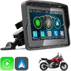 Motorcycle Carplay Screen, Wireless CarPlay & Android Auto for Motorbike, Carplay Motorcycle GPS Navigation, 5" IP67 Waterproof Touchscreen, Dual Bluetooth, EQ, Support Siri and Google Assistant