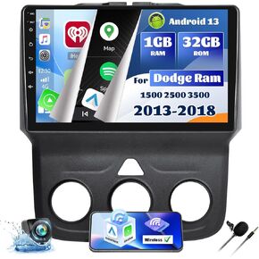 [1+32G] Android 13 Car Stereo for Dodge Ram 1500 2500 3500 2013 2014 2015 2016 2017 2018(Manual AC) with Wireless Carplay&Android Auto,9" Touch Screen Car Radio with Bluetooth FM/RDS WiFi GPS HiFi