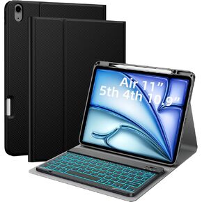 JUQITECH iPad Air 11 Keyboard Case M3 2025 M2 2024, iPad Air 5th 4th Generation 10.9" Backlit Bluetooth Removable Magnetic Keyboard Soft Protective Cover Case with Apple Pencil Holder