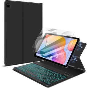 JUQITECH Samsung Galaxy Tab S6 Lite Backlit Keyboard Case and 2 Pack Screen Protector, for Galaxy Tab S6 Lite 10.4" 2022/2020 Magnetic Book Cover Wireless Keyboard Tablet Kickstand Case S Pen Holder