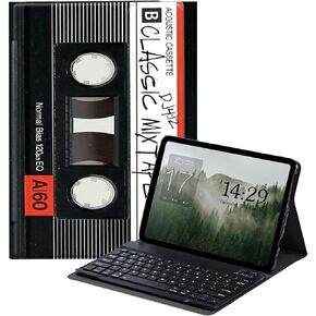 Rossy Keyboard Case for Amazon Kindle Fire Max 11 Case (13th Generation, 2023 Release) 11" Retro Audio Cassette Design Slim PU Leather Stand Cover with Magnetic Detachable Wireless Bluetooth Keyboard