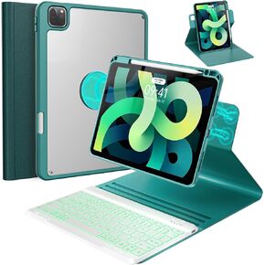 BLUTLOTUS Keyboard Case for iPad Pro 11 1st/2nd/3rd/4th,Air 5th 4th Generation 10.9 inch,360° Rotatable Magnetic Case with Pencil Holder Groove Design,7 Color Backlit Wireless Keyboard (Teal)