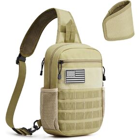 G4Free Tactical Sling Bag Backpack for Men,Military Durable Shoulder Pack Tactical Bag for Travel, Hiking, Outdoor Sports Khaki