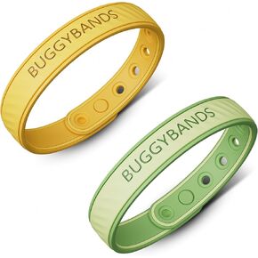 Mosquito Repellent Bracelets, 2 Pack Silicone Mosquito Repellent Bands with DEET Free, Natural & Waterproof Bug Wristbands for Kids and Adults, Outdoor Traveling Protection (Green&Yellow)