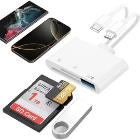 iPhone iPad SD Card Reader, 5-in-1 Lightning to USB Adapter SD Card Viewer with SD/TF Card USB 3.0 Adapter, Memory Card Reader for iPhone iPad MacBook Android SD Card Adapter Plug & Play
