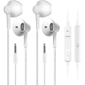 Wired Earbuds 2 Pack, Earbuds HiFi Stereo Wired Earphones Headphones with Microphone Volume Control Compatible with Smartphones, Laptops, Tablets, Android Smartphones, Fits All 3.5mm Jack Device