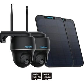REOLINK Argus PT-B 2 Pack Bundle - Solar Security Camera Outdoor Includes Solar Panel & SD Card (128GB), 5MP Nigh Vision, Pan Tilt, No Hub Needed, Rechargeable Battery, 2-Way Talk, Smart Detection