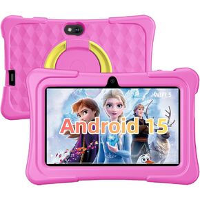 Kids Tablet, 7 inch Android 15 Tablet for Kids, 8GB+32GB 1TB Expand, Quad-Core Toddler Tablets with Shockproof Case, BT5.0, WiFi 5, Parental Control, Games, Dual Camera (Pink)
