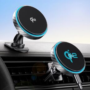 for Magsafe Car Mount Charger [Qi2 Certified-15W], 360° Rotatation [Dash & Vent] Wireless Car Mount Charger Fits for iPhone 16 15 14 13 12 Series, for Magnetic iPhone Car Accessories, Gray