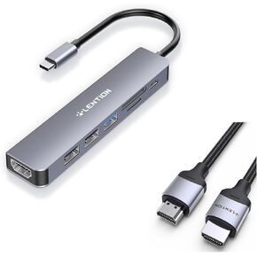 LENTION USB C Hub with 100W Charging, 4K & 8K HDMI, Dual Card Reader, USB 3.0 & 2.0, 3.3ft HDMI Cable, 48Gbps Ultra High Speed