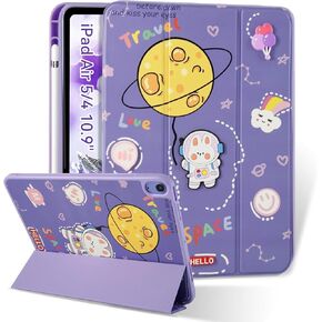 حافظة لجهاز iPad Air 11 بوصة M2(2024)، حافظة بحامل ثلاثي الطي كرتونية بيضاء رفيعة، إطار ناعم من مادة TPU، حامل أقلام وغطاء للنوم/الاستيقاظ التلقائي لجهاز iPad Air الجيل السادس/الخامس/الرابع in Kuwait