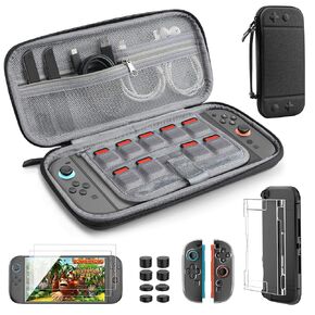 TiMOVO Protective Case Set for Nintendo Switch 2, 14 in 1 Switch 2 Accessories Kit with Carrying Case, PC Protective Cover, TPU JoyCon Case, 2 Pack Screen Protectors and 8 Pack Thumb Grip Caps, Black