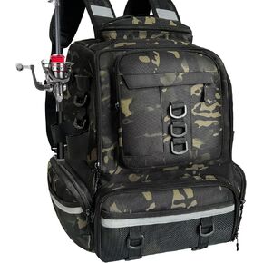 Fishing Tackle Backpack 58L Large Water-Resistant Fishing Tackle Bag with Rod Holders Internal insulation compartment Storage Bag Store Fishing Gear for Fishing Hiking Travel and Hunting