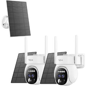 [10X Zoom Dual Lens Security Cameras Wireless Outdoor 2 Pack with 3W Solar Panel