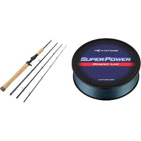 KastKing Valiant Eagle Passage Casting Rods,7'6"-H-4pcs & KastKing Superpower Braided Fishing Line, Gray, 15 LB, 150 Yds