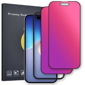 2 Pcs Dazzling Gradient Colorful Anti-Spy Tempered Glass Screen Protector Compatible with iPhone, Electroplated Anti-Blue Light,HD Anti-scratch Privacy Protection (iPhone 16 Pro Max)