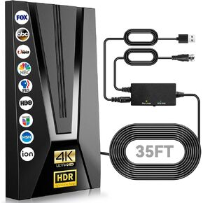 2025 Upgraded HD TV Antenna, 1800+ Miles Range Indoor Outdoor Digital TV Antenna for Smart TV, Support 4K 1080p Fire tv Stick and Old TVs HDTV Local Channels with Signal Booster - 35ft Long Cables